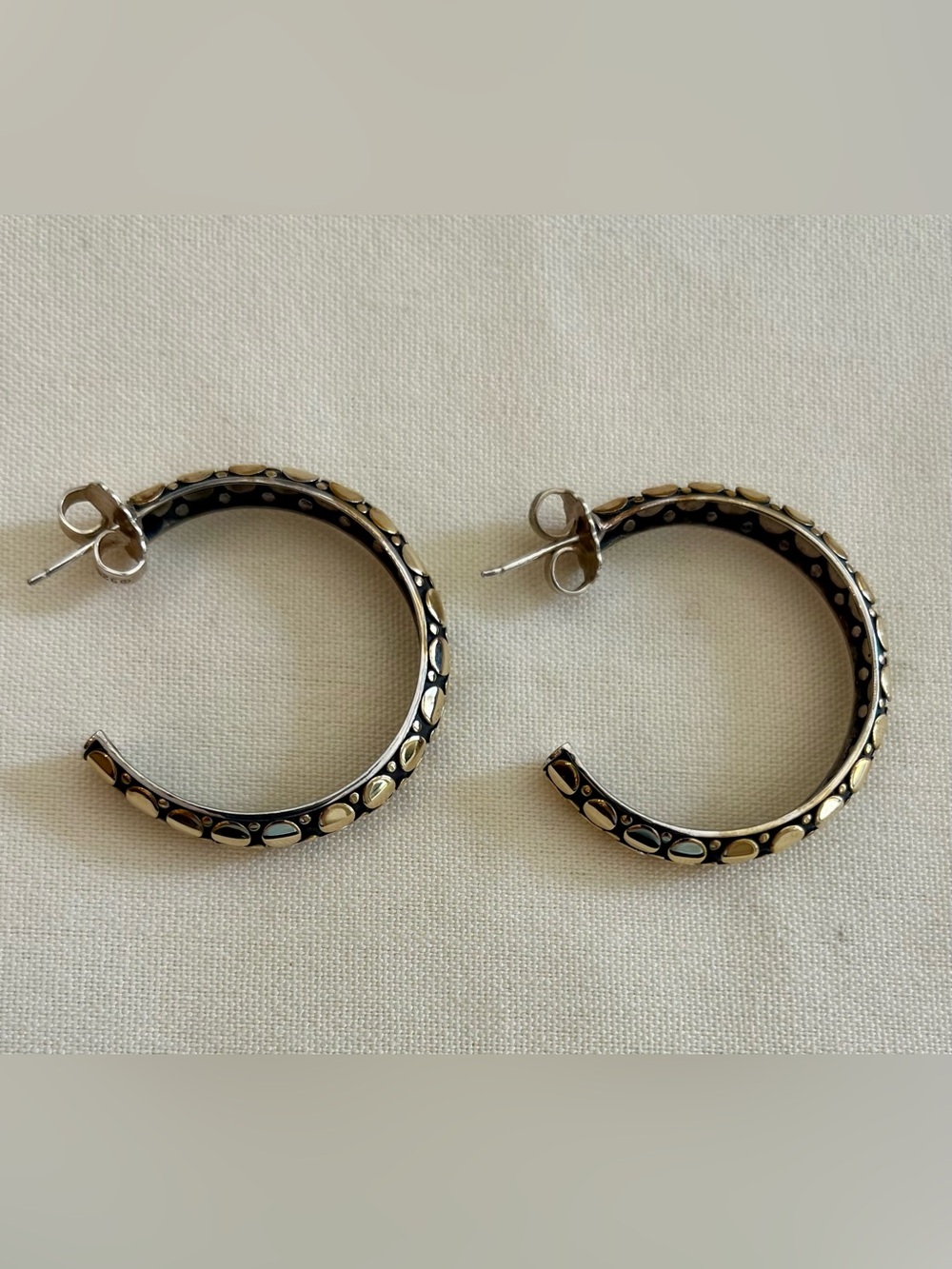 Black and Gold Hoop Earrings - Picture 5 of 16